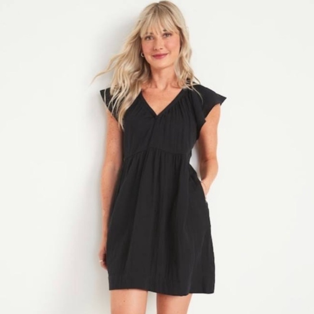 Flutter-Sleeve V-Neck Mini Swing Dress